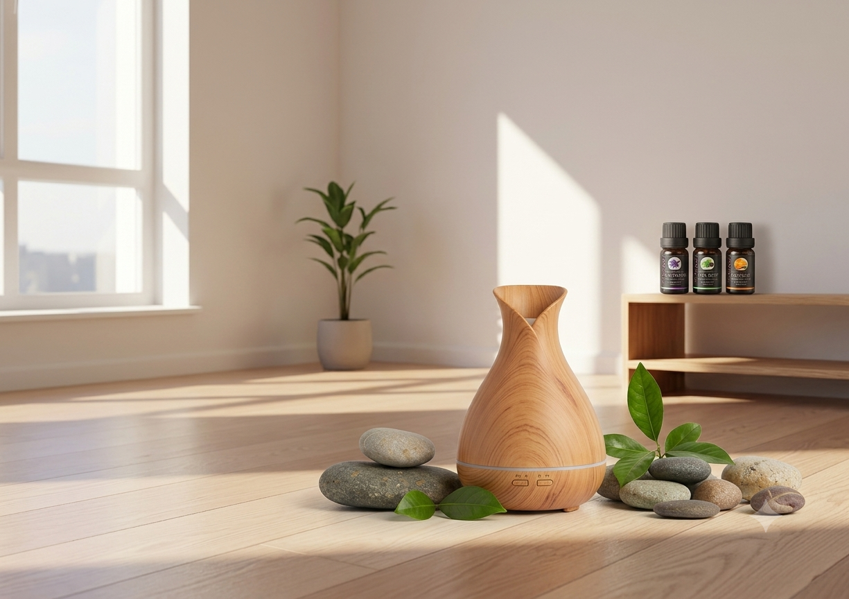 Essential oil diffuser releasing calming ambient mist