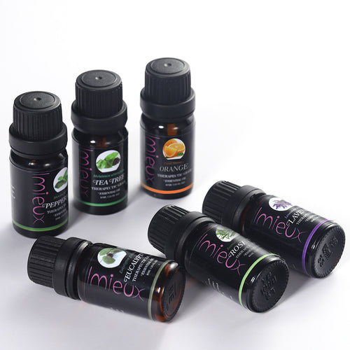 Six essential oils lavender tea tree peppermint rosemary orange eucalyptus